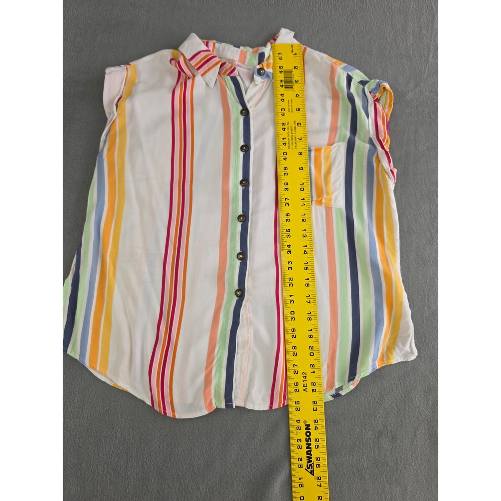 Colorful Vertical Striped Rainbow Button Front Blouse No‎ Boundaries Medium - Picture 5 of 8